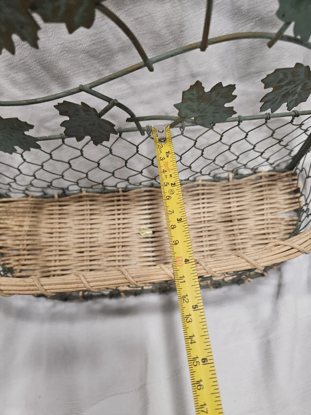Vintage 90s Metal & Wicker Ivy Wall Basket Pocket Planter Rustic Cottagecore